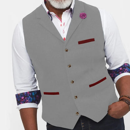 Men Vest Brown Herringbone With Lapel Single Button Waistcoat For Wedding Banquet Prom Business Work Casual Daily Men Suit Vest