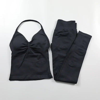 Fitness Leggings Set Women Seamless Yoga Set Fitness Clothing Scrunch Bum Gym Legging Padded Tank Top Workout Outfits Sportswear