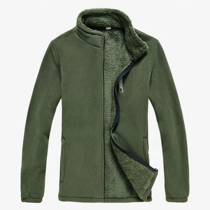 Men's Fleece Zip Up Outerwear Zipper Fleece-lined Stand Collar Thickened Outdoor Jacket Windproof Polar Fleece Coldproof Jackets