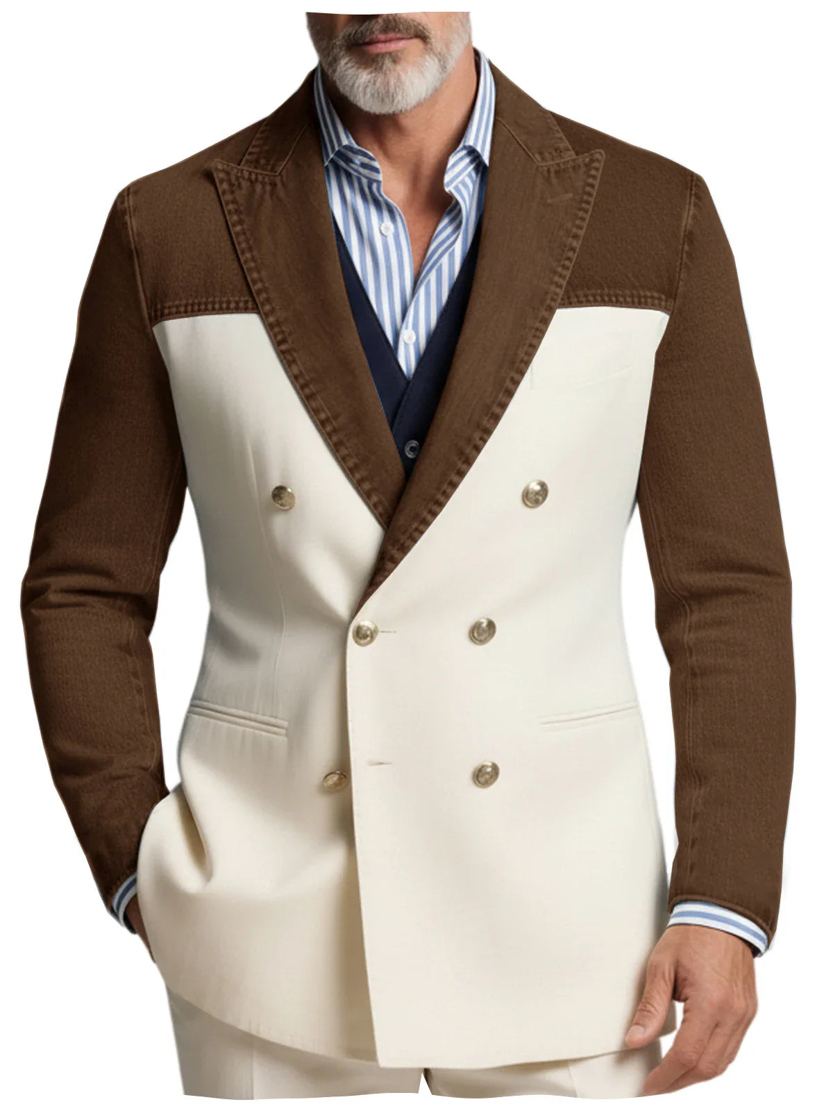 Men's Blazer Denim Sleeve Patchwork Double Breasted Suits Coats Casual Business Fashion Jacket for Spring Autumn Wedding Party