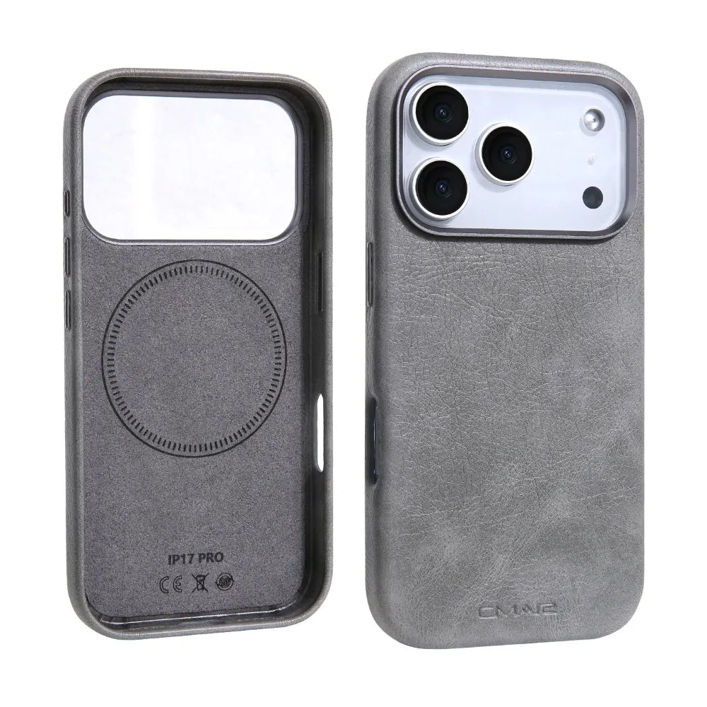 Luxury Business Leather For Magsafe Magnetic Phone Case For IPhone17 16 15 14 ProMax Shockproof Metal Lens Frame Protector Cover