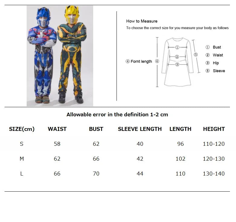 Halloween Boys Purim Optimus Muscle Prime Costume Robot Cars Jumpsuit Boy Superhero Book Week Child Fancy Dress