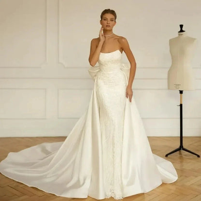 Boat Neck Mermaid Wedding Dresses with Dechable Train Sequined Beading Luxury Vestidos De Novia Vintage Bridal Gowns