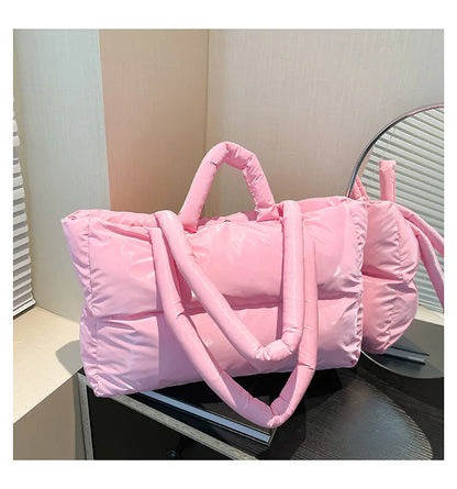 Fashion Large Capacity Puffer Shoulder Bags Padded Women Handbags Casual Nylon Quilted Big Tote Bag Warm Winter Shopper Purses