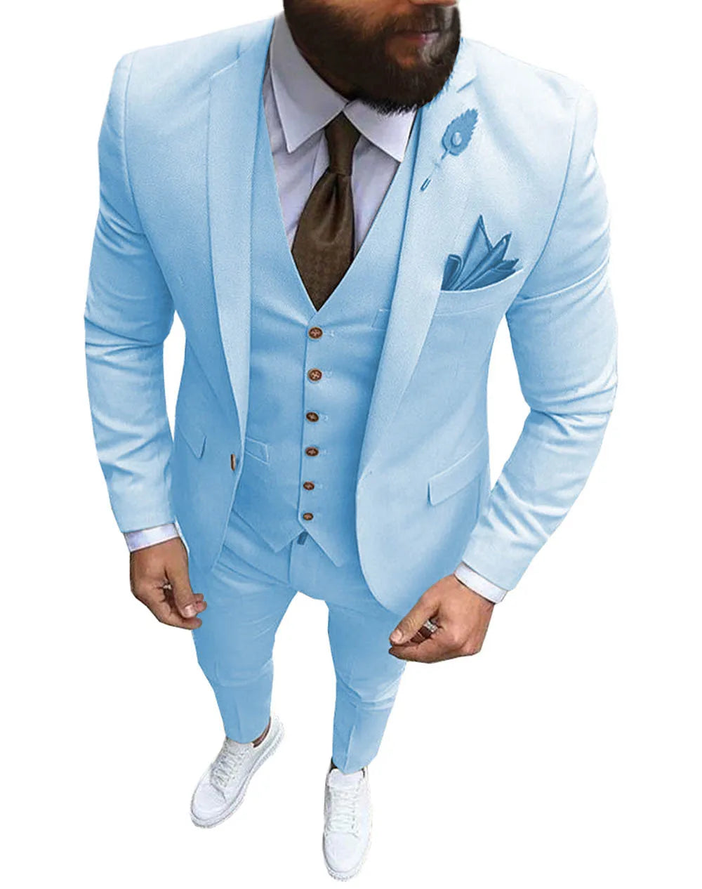 Khaki Men's Suits  Formal Business Notch Lapel Slim Fit Tuxedo Best Man Blazer For Wedding(Blazer+Vest+Pants)