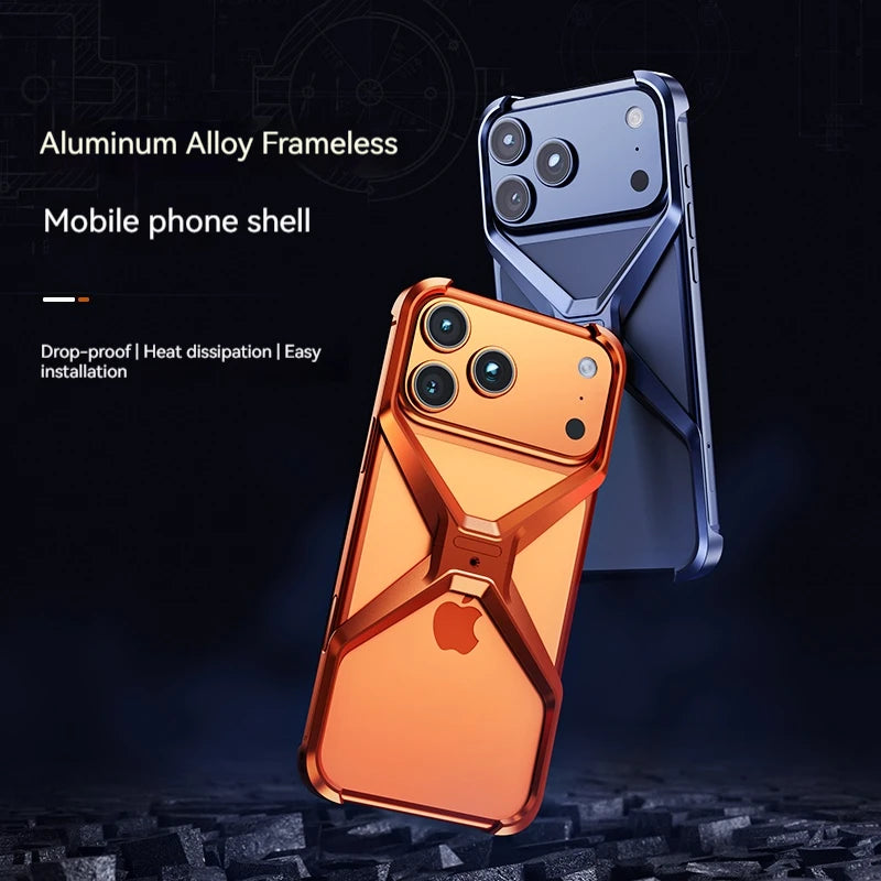 New X-Shaped Metal No Border Four Corner Anti Fall Irregular Phone Case,For iPhone 17 Promax 17 Pro Bumper Back Cover