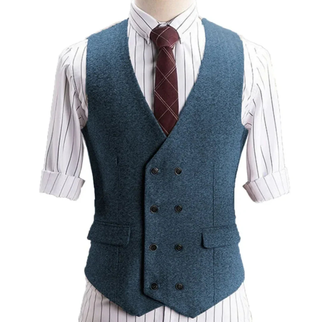 Men Vest Khaki Herringbone Double Button Solid Waistcoat For Wedding Banquet Business Office Work Casual Daily Men Suit Vest