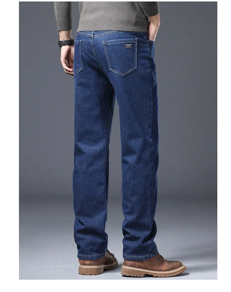 Men's Fleece Lined Thicken Jeans Winter Warm Stretch Slim Fit Denim Pants Comfortable Soft Trousers for Daily Work Wear Clothing