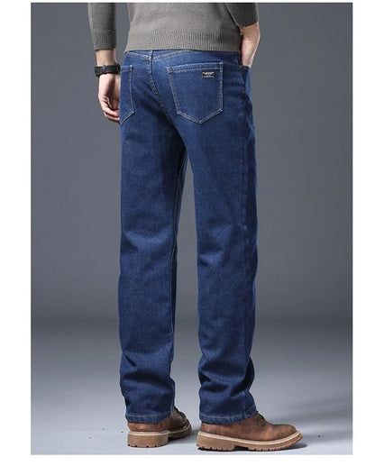 Men's Fleece Lined Thicken Jeans Winter Warm Stretch Slim Fit Denim Pants Comfortable Soft Trousers for Daily Work Wear Clothing