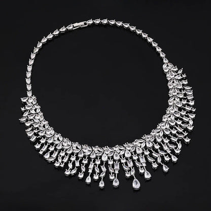 Luxury 4pcs Bridal Wedding Jewelry Set Cubic Zirconia Dubai Tassels Necklace Earrings Sets for Women Party Dress