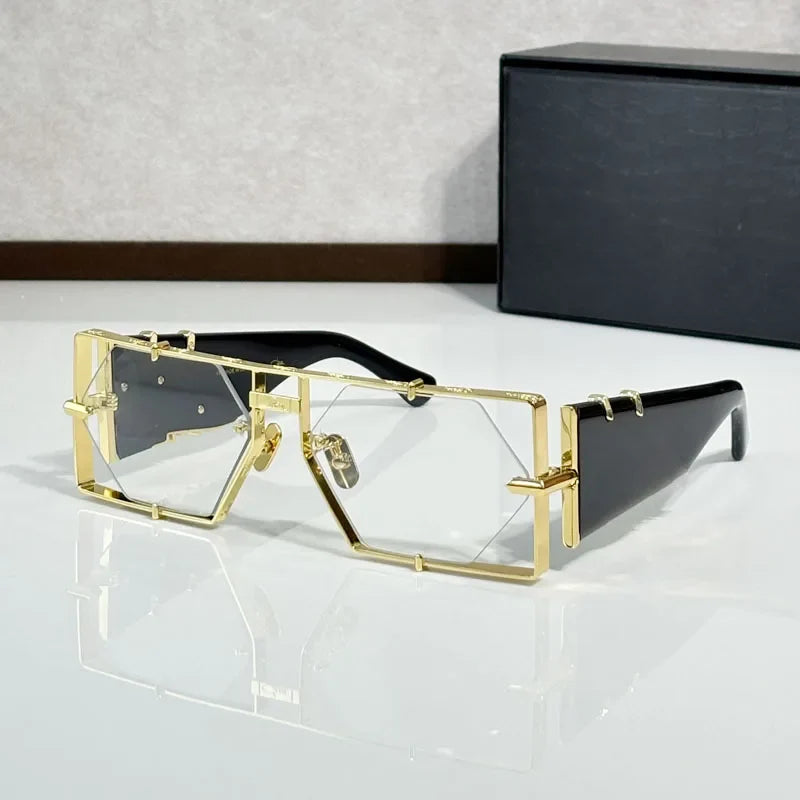 Hexagon 004 Desinger Brand Sunglasses Men Women Metal Thick Acetate Luxury Square Classical Outdoor Solar Shades UV400 with Case