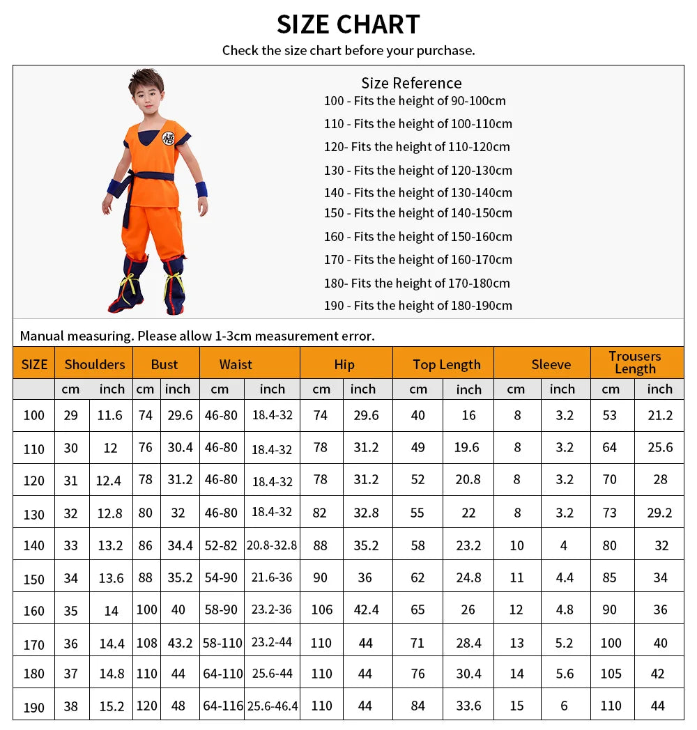 Adult Children's Anime Holiday set Son Goku Carnival Halloween Party anime Cosplay costume Top/pants/belt/tail/wrist/wig costume