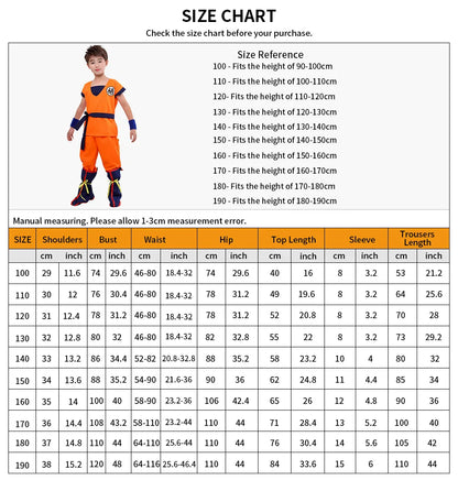 Adult Children's Anime Holiday set Son Goku Carnival Halloween Party anime Cosplay costume Top/pants/belt/tail/wrist/wig costume