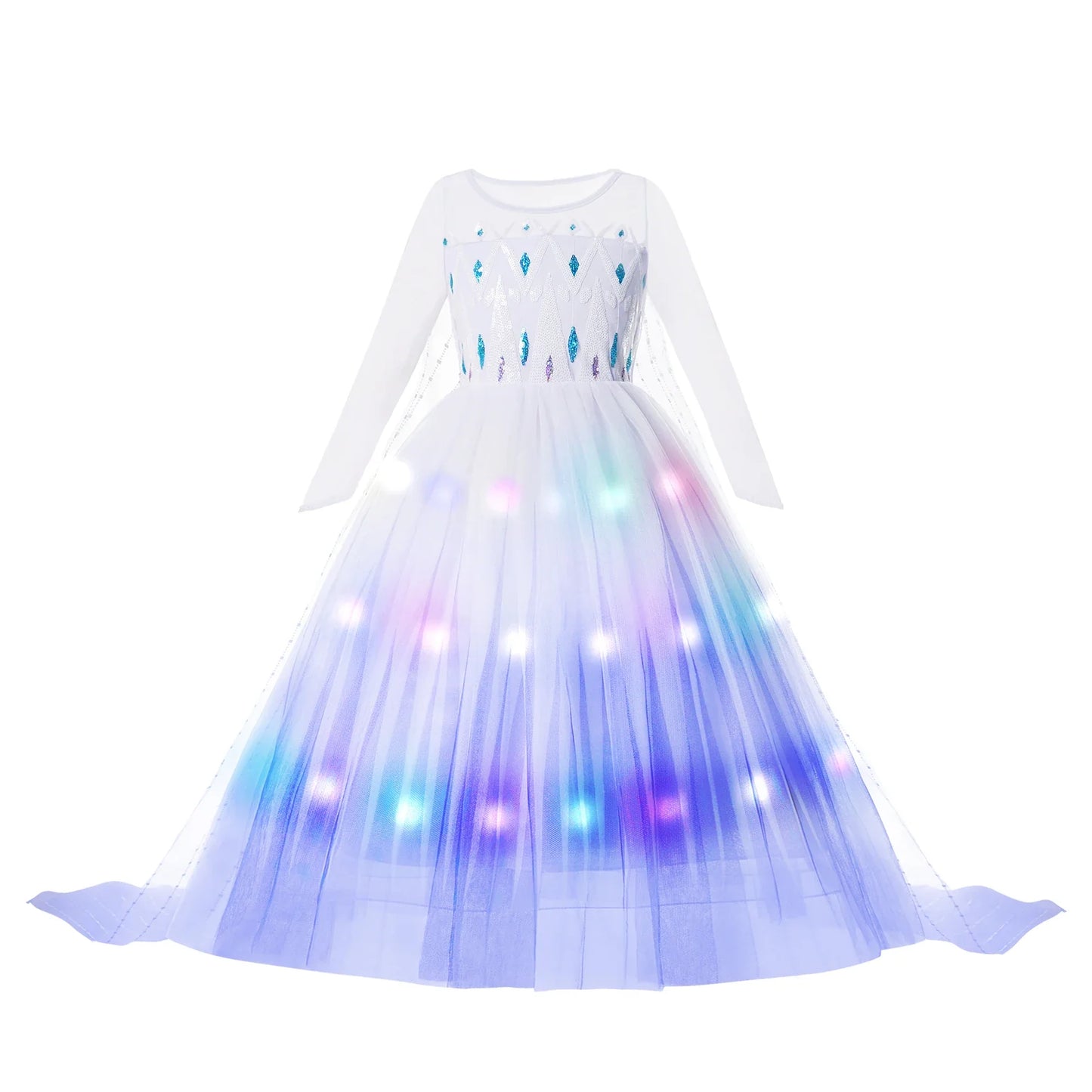 2025 Evening Party Girls LED Lights Elsa Anna Kids Princess Dress Coslplay Halloween Luminous Prom Gowns