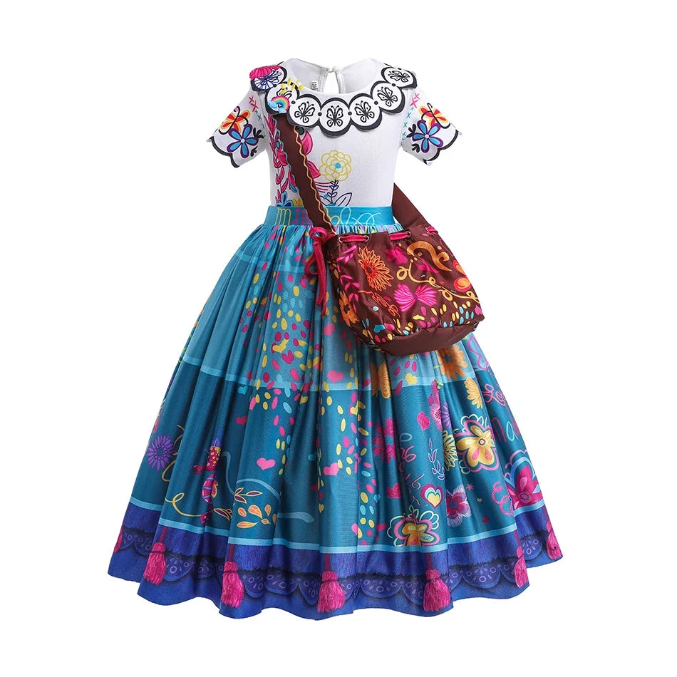 Girls Princess Costume Children Encanto Halloween Swing Flared Clothes Kids Printed Mirabel Cartoon Fantasy Cosplay Dress 3-12Y