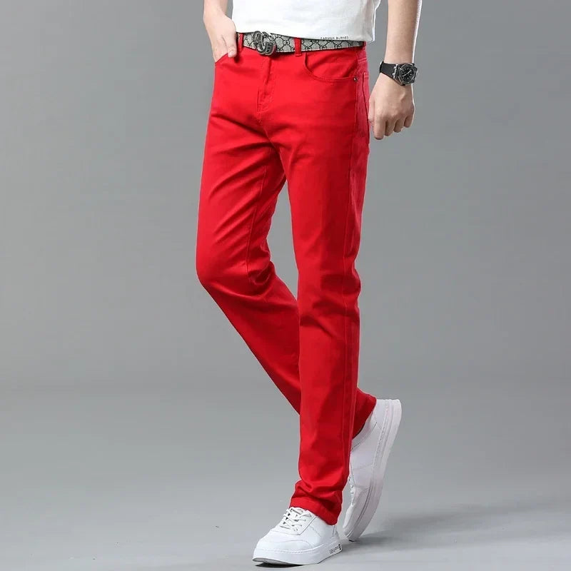 White Jeans Men's Fashion Straight Elastic Cotton Denim Pants Spring Autumn All-match Business Casual Trousers Male Clothes