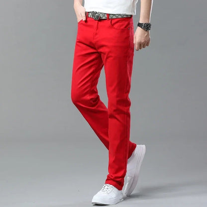 White Jeans Men's Fashion Straight Elastic Cotton Denim Pants Spring Autumn All-match Business Casual Trousers Male Clothes