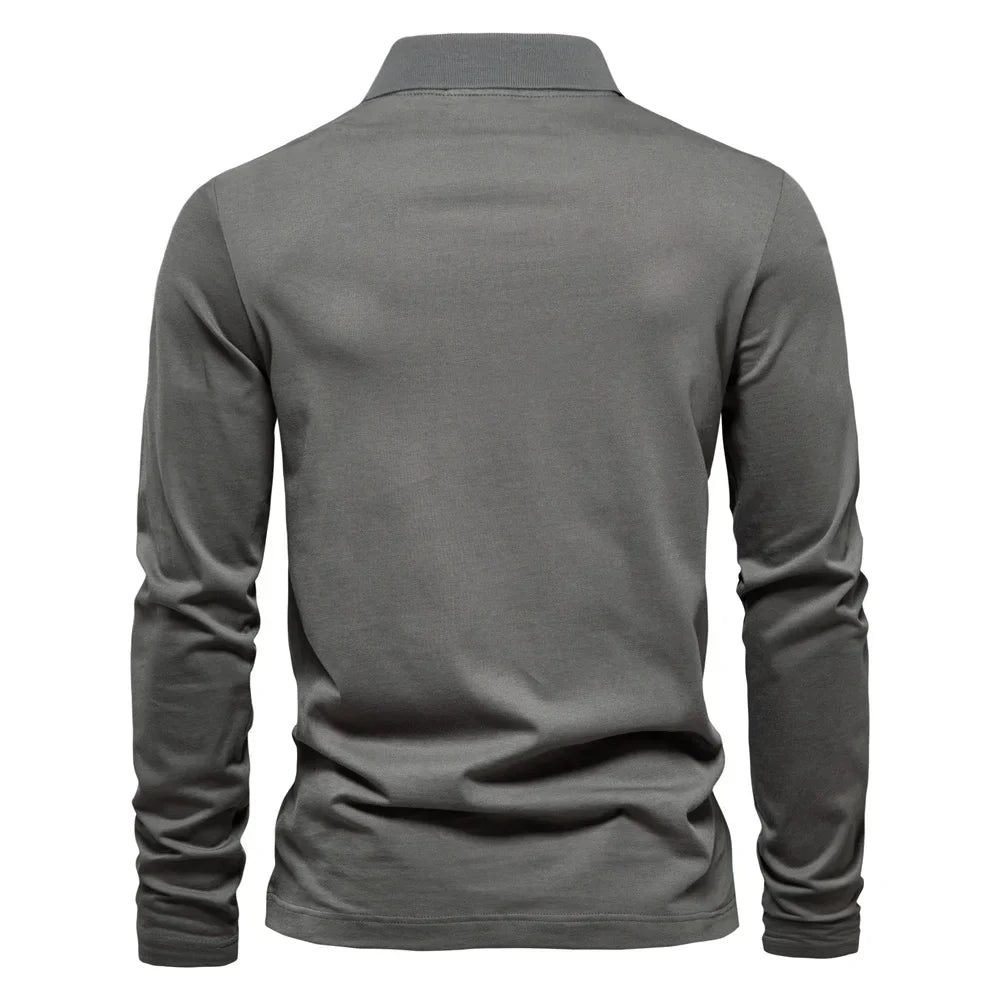 Brand Long Sleeve Men's Polo Shirts 100% Cotton Solid Color Casual Polo Shirts for Men New Sping Autumn Basic Polos Men