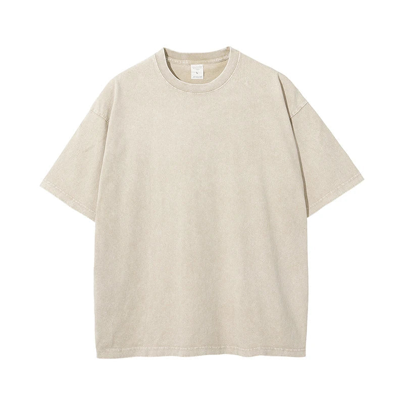 2025 High Street Summer Washed Cotton T-Shirt Tees For Men Unisex Loose Retro Solid T Shirts Brand Tops HY0113