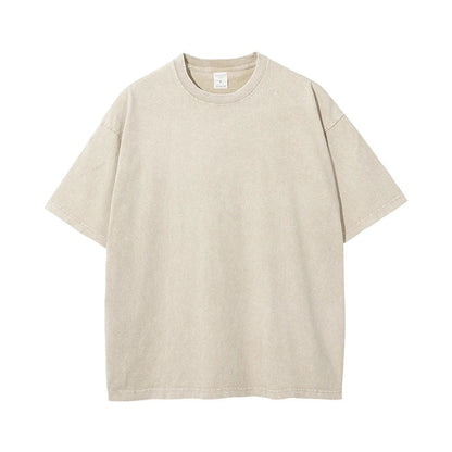 2025 High Street Summer Washed Cotton T-Shirt Tees For Men Unisex Loose Retro Solid T Shirts Brand Tops HY0113