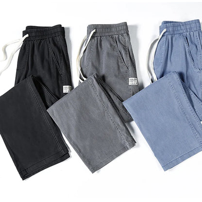 Summer Soft Lyocell Fabric Men's Jeans Thin Loose Straight Pants Drawstring Elastic Waist Korea Casual Trousers Plus Size M-5XL