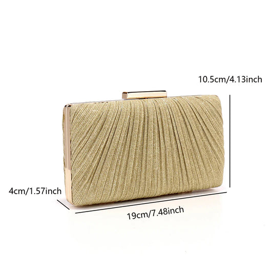 Fashion Women Clutch Bags Ruched Casual  Lady Evening Bags Golden Metal Chain Handbags Bling Sequined Banquet Dinner Prom Holder