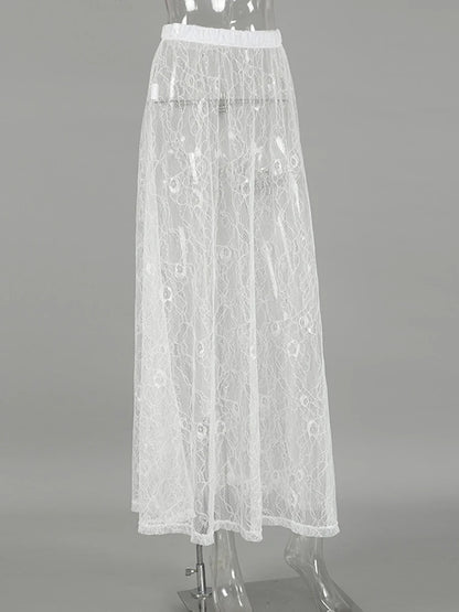 Lace Jacquard Transperant Skirt Women Summer New High Waist Sexy Casual Long Skirts 2025 Streetwear Fashion White Maxi Skirt
