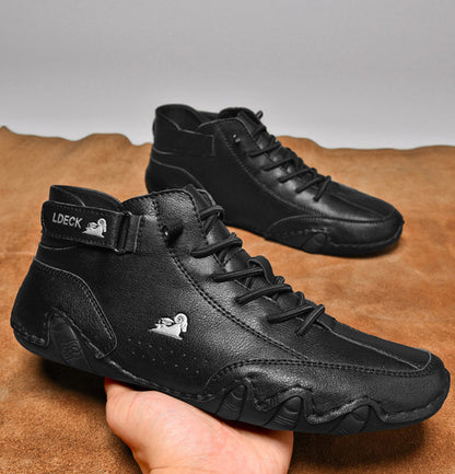 Men Leather Casual Shoes Non-slip Walking Sports Shoes Handmade Shoes for Men with Free Shipping High Top Sneakers Masculino