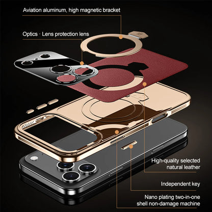 Magnetic Bracket Leather Phone Case For iPhone 17 Pro Max Air 16 15 14  17promax 16promax Magsafe Shockproof Funda Cover
