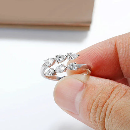 Water Drop Certified Moissanite Ring for Women Lab Diamond Promise Band Pure S925 Silver Female Crown Single Tail Rings
