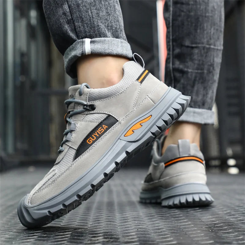 Black Leather Work Safety Shoes Waterproof Indestructible Steel Toe Cap Labor Shoes For Men Breathable Anti Smashing Sneakers