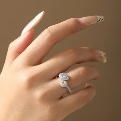 Luxury Pear Cut Moissanite Open Rings For Women Real s925 Silver Two Stone Engagement Band Bridal Promise Jewelry Gifts