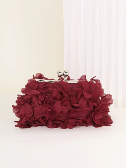 3D Floral Decor Clutch Bag, Elegant Silk Appliques Dinner Purse For Wedding Party Prom Banquet - Perfect for Wedding， Party