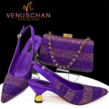 Italian Style Evening Party Shoes And Bag Set Hollow Design Bag With Shoes Elegant Comfortable Mid-Heeled Women Shoes