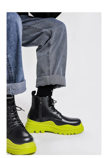 Fashion Mens Sheoes Platform Chelsea Boots Thick Bottom Split Leather Ankle Boots Male Footwear Round Toe Short Boots