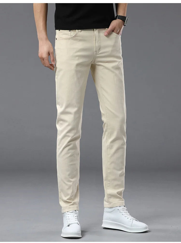 2025 spring/summer high end luxury fashion jeans for men, elastic trend versatile, slim fit, simple and casual pants