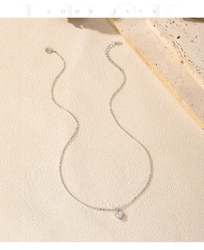 925 Sterling Silver Delicate Sweet Heart Zirconia Wedding Link Chain Pendant Necklace For Women Daily Fine Jewelry
