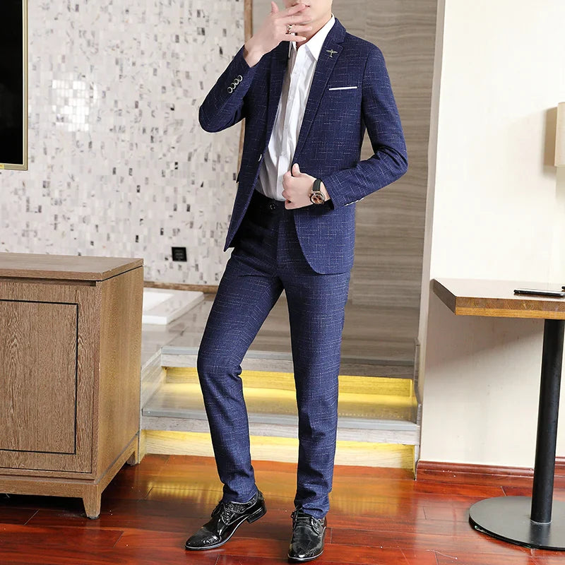 Fashion New (Suit + Trousers) Boutique Business British Dress Casual Party Slim Trend Handsome Two-Piece Suit