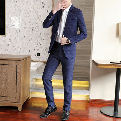 Fashion New (Suit + Trousers) Boutique Business British Dress Casual Party Slim Trend Handsome Two-Piece Suit