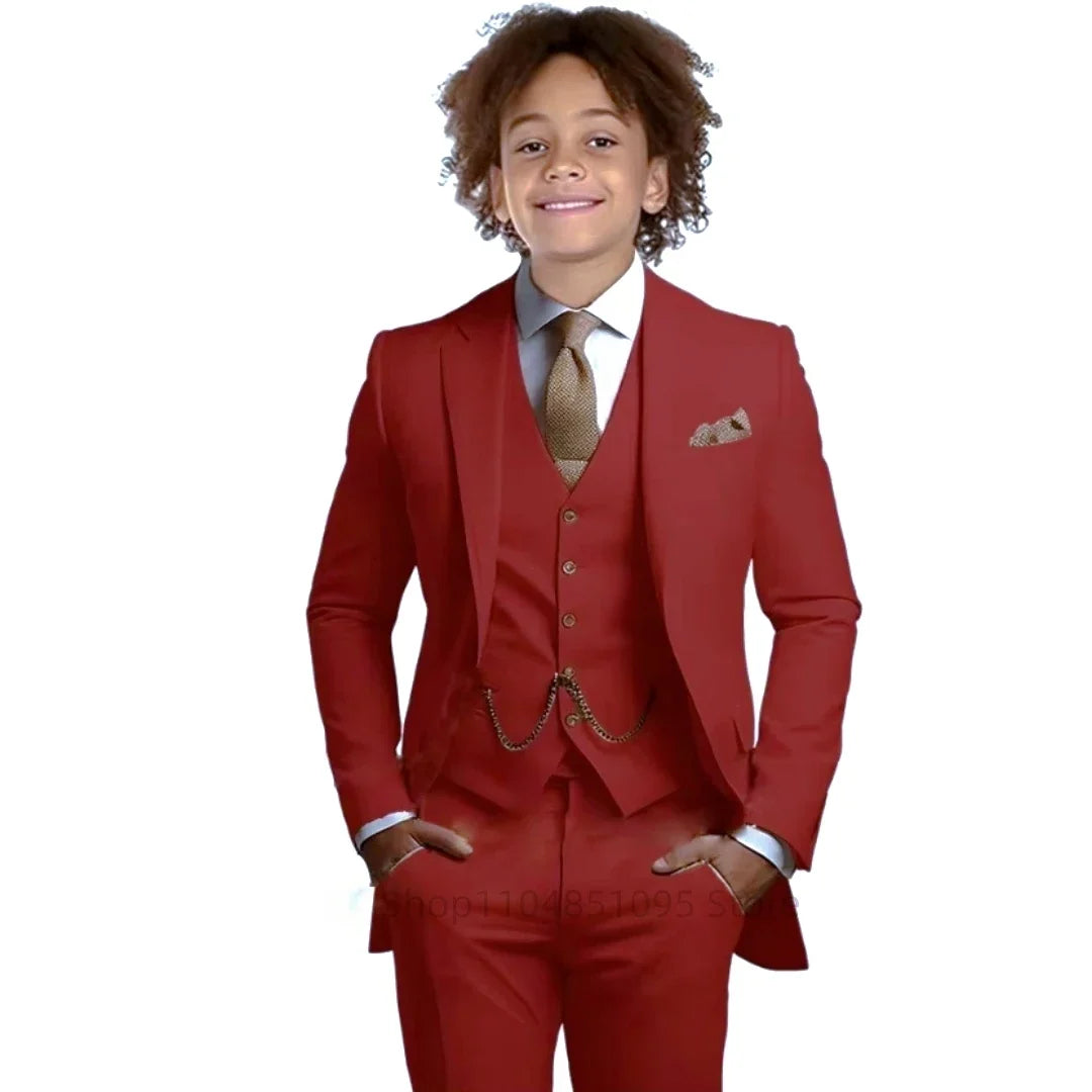 Khaki Boys Suit 3 Piece Groom Tuxedo Notch Lapel Jacket Pants Vest Wedding Party Birthday Gift Kids Slim Fit Blazer Child Suits