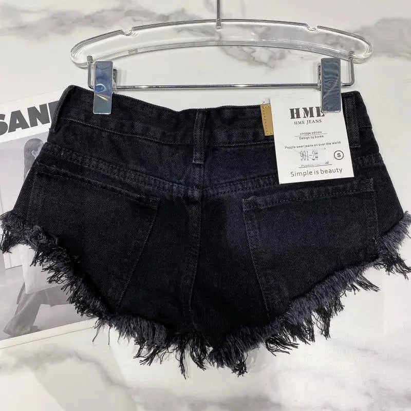 Denim Shorts Women High Street Hotsweet Casual Low Waist Raw Edges Holes A-line Korean Style Y2k Spicy Girls Summer Shorts