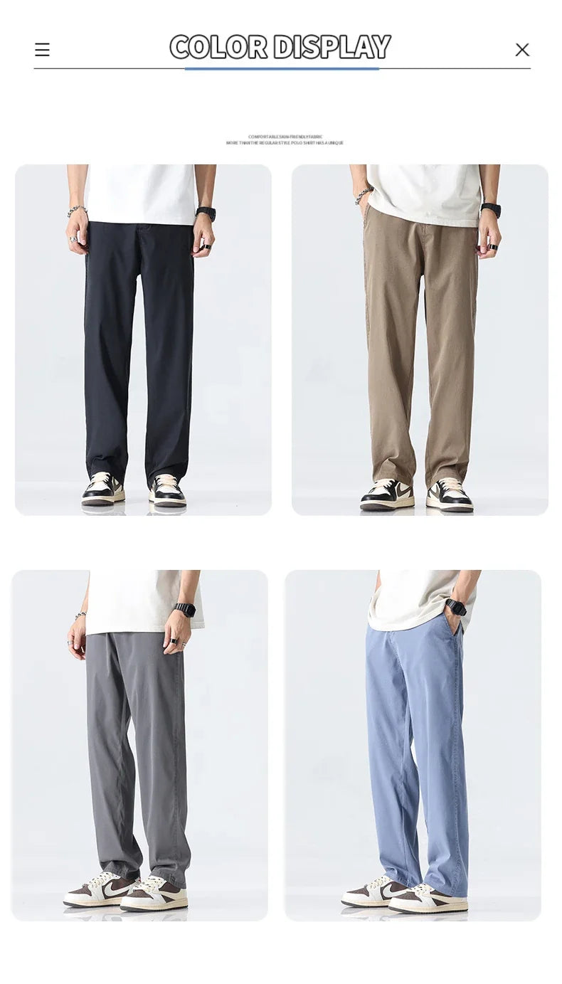 Coffee Ultra-thin Wide Pants Men Lyocell Fabric Breathable Soft Straight Casual Trousers Loose Simple Male Sweatpants