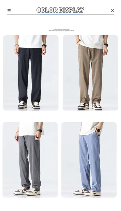 Coffee Ultra-thin Wide Pants Men Lyocell Fabric Breathable Soft Straight Casual Trousers Loose Simple Male Sweatpants