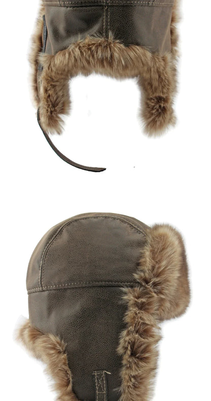 Bomber Hat New Thick Warm Men Women Russian Fur Hat Male Windproof PU Leather Ski Trapper Earflap Cap Winter Hat Ushanka