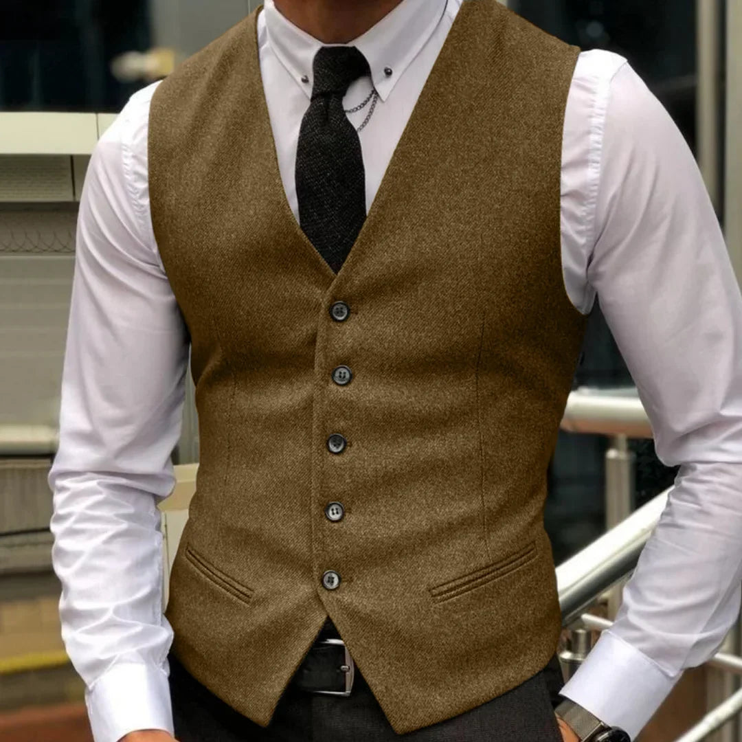 Men Vest Brown Herringbone Single Breasted With Lapel Waistcoat For Wedding Party Business Work Daily Casual Ball Men Suit Vest