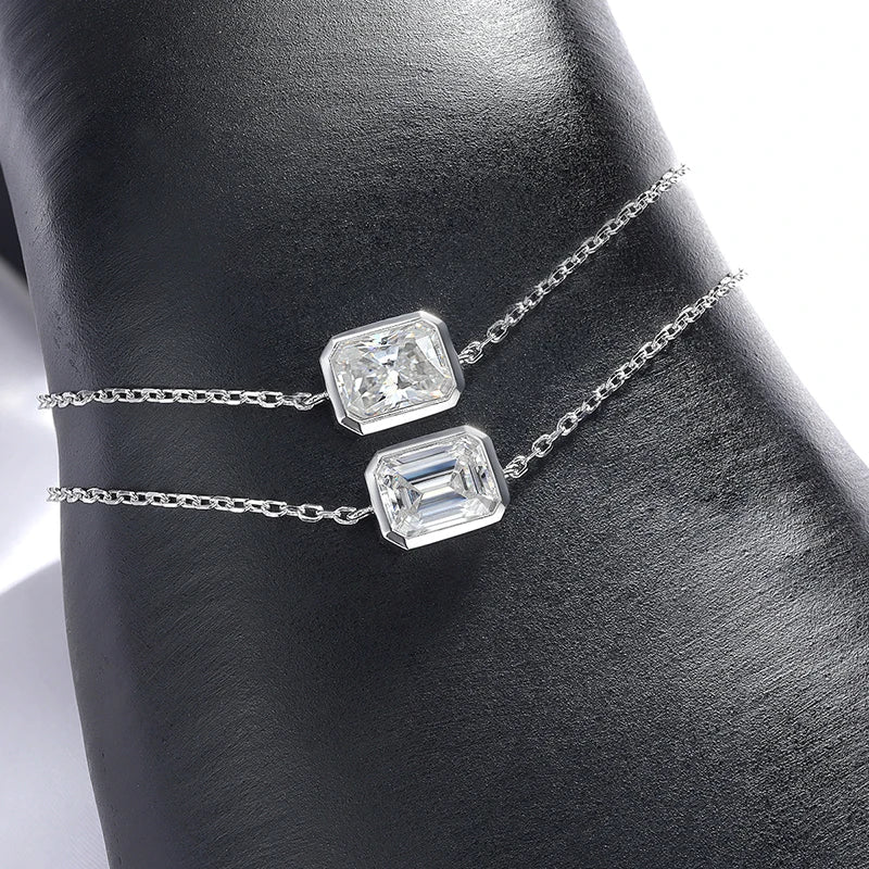 1/2CT Emerald Radiant Cut Moissanite Bracelets for Women Men Adjustable 15-20cm Chain 925 Sterling Silver Jewelry Fine