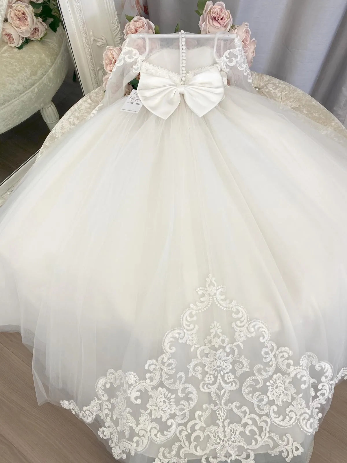 Flower Girl Dresses For Weddings Long Sleeve Lace Tulle Bow Back Children's Elegant Dress vestidos para niñas