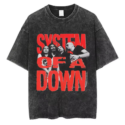 System of A Down Toxicity Album Graphic Washed T-shirts Men Women Rock Oversized T Shirt Male Vintage Alternative Metal T-shirts
