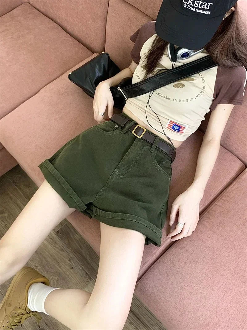 Wide Short Jean Pants Woman With Waist Pocket Denim Shorts for Women Korean Style Youthful Cheap Harajuku Fashion Outfits Jorts