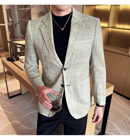 High Quality Jacquard Suit Jacket for Men 2025 Fashion Korean Style Slim Fit Business Casual Wedding Social Dress Coats 4XL-M